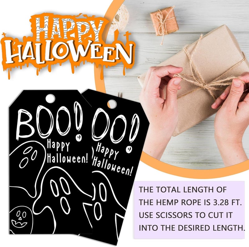 RPLCSPC Black Halloween Paper Gift Tags with String-50Pcs, Happy Halloween Cute Ghost Boo Tags for Goodie Bags, 2 x 3.5 Inch Writable Waterproof Hanging Labels for Decor Party Supplies, Gift Wrapping-B09 - Image 3